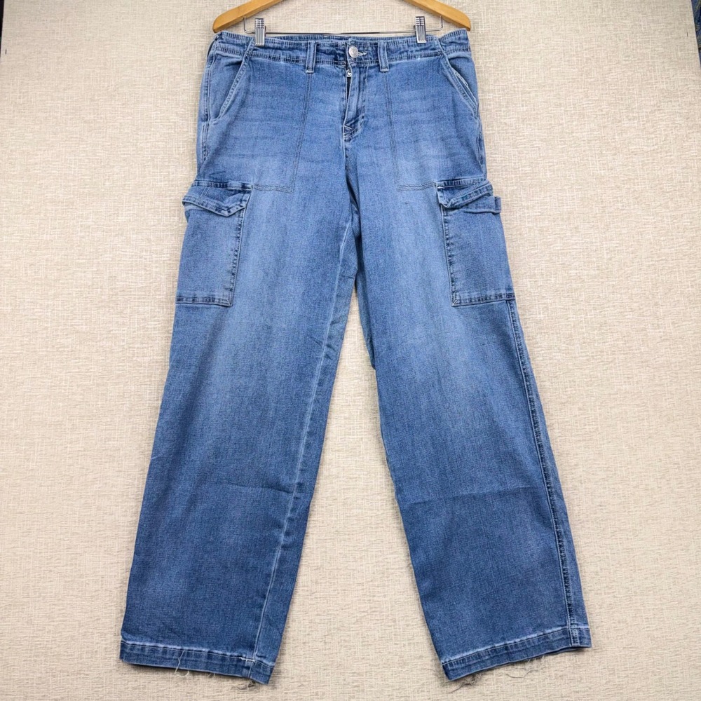 True Religion Mens 31 x30 Baggy Cargo Denim Jeans Y2K Medium Wash Blue Size